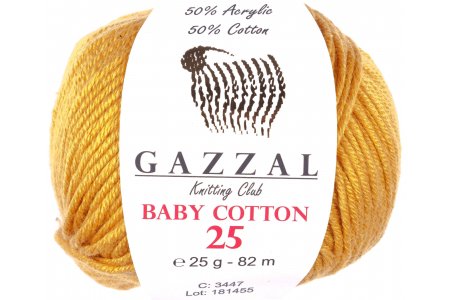 Пряжа Gazzal Baby Cotton 25 золото (3447), 50%хлопок/50%акрил, 82м, 25г