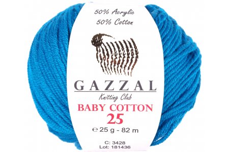 Пряжа Gazzal Baby Cotton 25 морская волна (3428), 50%хлопок/50%акрил, 82м, 25г