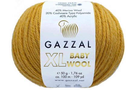 Пряжа Gazzal Baby Wool XL горчица (842), 40%шерсть мериноса/20%кашемирПА/40%акрил, 100м, 50г