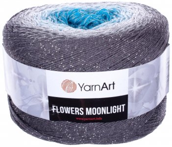 Пряжа YarnArt Flowers Moonlight темно серый-серый-св.голубой-бирюза (3251), 53%хлопок/43%акрил/4%металлик, 1000м, 260г