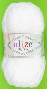 Пряжа Alize My baby белый (55), 100%акрил, 150м, 50г