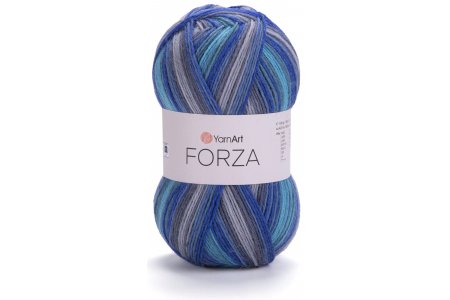 Пряжа YarnArt Forza серый-бирюзовый-синий (2502), 75%шерсть/25%полиамид, 420м, 100г