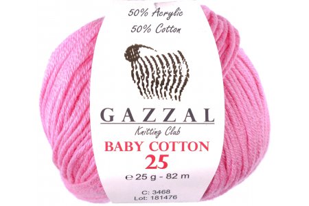 Пряжа Gazzal Baby Cotton 25 розовый (3468), 50%хлопок/50%акрил, 82м, 25г