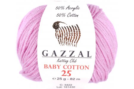 Пряжа Gazzal Baby Cotton 25 розовая орхидея (3422), 50%хлопок/50%акрил, 82м, 25г