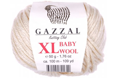 Пряжа Gazzal Baby Wool XL экрю (829), 40%шерсть мериноса/20%кашемирПА/40%акрил, 100м, 50г