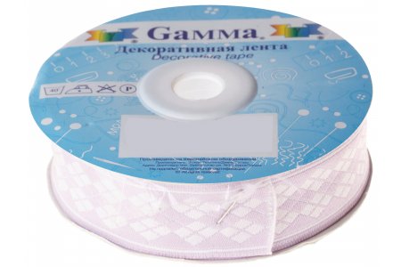 Лента жаккардовая отделочная Gamma с рисунком 20мм, метражом, сиреневый, 100%полиэстер, 1м