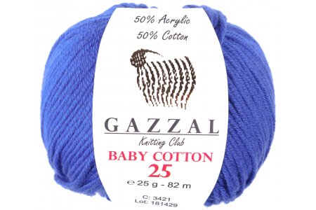 Пряжа Gazzal Baby Cotton 25 василек (3421), 50%хлопок/50%акрил, 82м, 25г