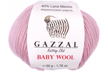 Пряжа Gazzal Baby Wool розовый пудровый (845), 40%шерсть мериноса/20%кашемирПА/40%акрил, 175м, 50г