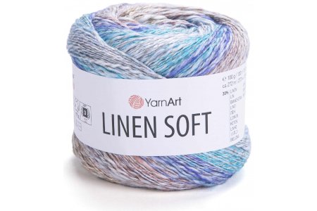 Пряжа YarnArt Linen soft меланж льняной-бирюзовый-т.сиреневый (7402), 30%лён/36%вискоза/34%хлопок, 272м, 100г