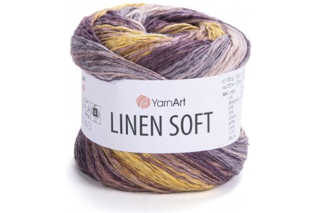 Пряжа YarnArt Linen soft меланж коричневый-кофейный-горчичный (7415), 30%лён/36%вискоза/34%хлопок, 272м, 100г