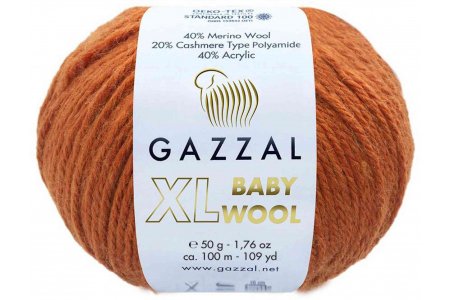 Пряжа Gazzal Baby Wool XL терракот (841), 40%шерсть мериноса/20%кашемирПА/40%акрил, 100м, 50г