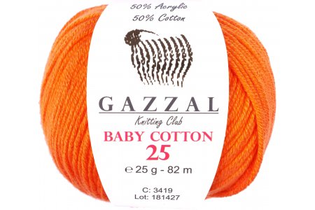 Пряжа Gazzal Baby Cotton 25 оранжевый (3419), 50%хлопок/50%акрил, 82м, 25г