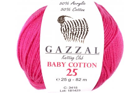 Пряжа Gazzal Baby Cotton 25 фуксия (3415), 50%хлопок/50%акрил, 82м, 25г