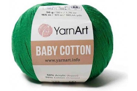 Пряжа YarnArt Baby cotton изумрудный (442), 50%хлопок/50%акрил, 165м, 50г