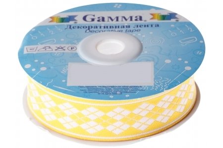 Лента жаккардовая отделочная Gamma с рисунком 20мм, метражом, желтый, 100%полиэстер, 1м