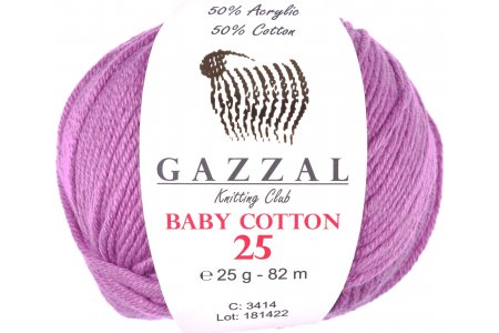 Пряжа Gazzal Baby Cotton 25 цикламен (3414), 50%хлопок/50%акрил, 82м, 25г