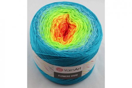 Пряжа YarnArt Flowers vivid бирюза-салат-желтый-красный (509), 55%хлопок/45%акрил, 1000м, 250г