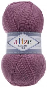 Пряжа Alize Lanagold 800 темная сухая роза (440), 51%акрил/49%шерсть, 800м, 100г