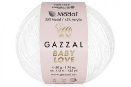 Пряжа Gazzal Baby Love белый (1628), 55%модал/45%акрил, 115м, 50г