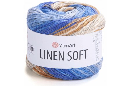 Пряжа YarnArt Linen soft меланж экрю/песочный/светло-голубой/синий (7411), 30%лён/36%вискоза/34%хлопок, 272м, 100г