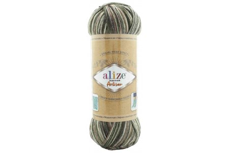 Пряжа Alize Superwash Artisan принт белый-болотный-серый (9014), 75%шерсть/25%полиамид, 420м, 100г