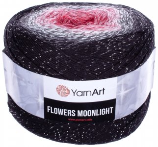 Пряжа YarnArt Flowers Moonlight черный-белый-коралл (3260), 53%хлопок/43%акрил/4%металлик, 1000м, 260г