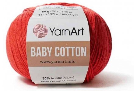 Пряжа YarnArt Baby cotton алый (426), 50%хлопок/50%акрил, 165м, 50г