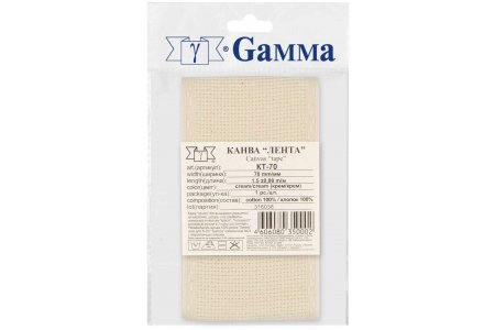 Канва GAMMA Aida14 Лента фасовка, 100%хлопок, кремовый, 7*150см