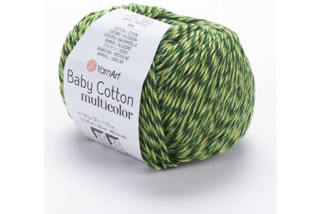 Пряжа YarnArt Baby cotton multicolor желтый-зеленый меланж (5207), 50%хлопок/50%акрил, 165м, 50г