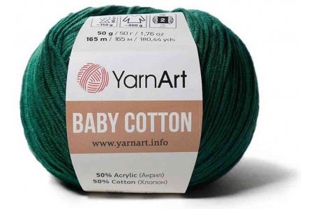 Пряжа YarnArt Baby cotton темно-зеленый (444), 50%хлопок/50%акрил, 165м, 50г