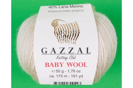 Пряжа Gazzal Baby Wool экрю (829), 40%шерсть мериноса/20%кашемирПА/40%акрил, 175м, 50г