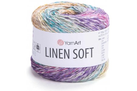 Пряжа YarnArt Linen soft меланж мята-желтый-фуксия-сиреневый (7401), 30%лён/36%вискоза/34%хлопок, 272м, 100г