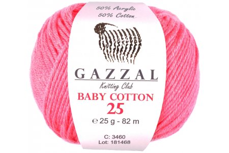 Пряжа Gazzal Baby Cotton 25 розовый (3460), 50%хлопок/50%акрил, 82м, 25г