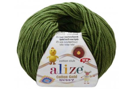 Пряжа Alize Cotton gold hobby new зеленый (35), 55%хлопок/45%акрил, 165м, 50г