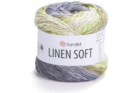 Пряжа YarnArt Linen soft меланж серый-фисташковый-салатовый (7414), 30%лён/36%вискоза/34%хлопок, 272м, 100г