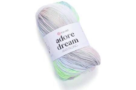 Пряжа Yarnart Adore dream белый-кремовый-серый-ярко-салатовый (1052), 100%акрил, 280м, 100г