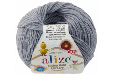 Пряжа Alize Cotton gold hobby new серый (87), 55%хлопок/45%акрил, 165м, 50г