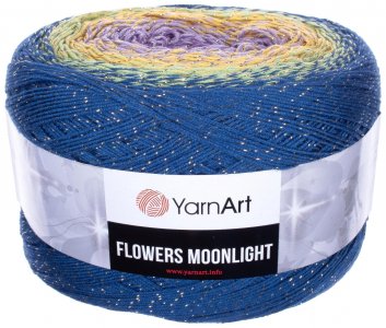 Пряжа YarnArt Flowers Moonlight синий-салатовый-желтый-сиреневый (3257), 53%хлопок/43%акрил/4%металлик, 1000м, 260г