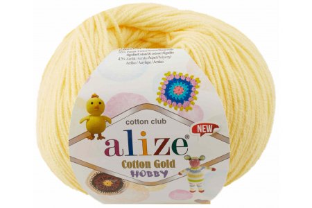 Пряжа Alize Cotton gold hobby new светло-желтый (187), 55%хлопок/45%акрил, 165м, 50г