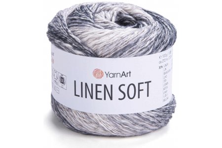 Пряжа YarnArt Linen soft меланж светло-серый/темно-серый (7406), 30%лён/36%вискоза/34%хлопок, 272м, 100г