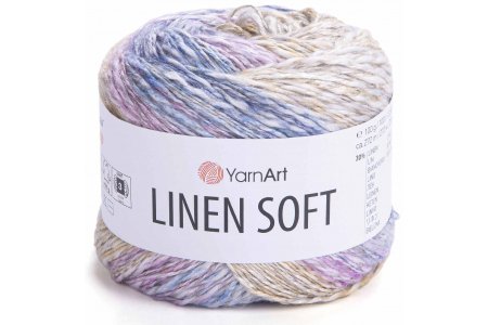 Пряжа YarnArt Linen soft меланж льняной-голубой-сиреневый (7404), 30%лён/36%вискоза/34%хлопок, 272м, 100г