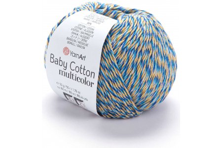 Пряжа YarnArt Baby cotton multicolor желтый-синий-голубой меланж (5211), 50%хлопок/50%акрил, 165м, 50г