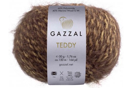 Пряжа Gazzal Teddy коричневый (6541), 40%мериносовая шерсть/60%полиамид, 150м, 50г