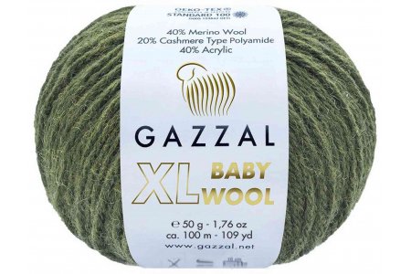 Пряжа Gazzal Baby Wool XL хвоя (840), 40%шерсть мериноса/20%кашемирПА/40%акрил, 100м, 50г