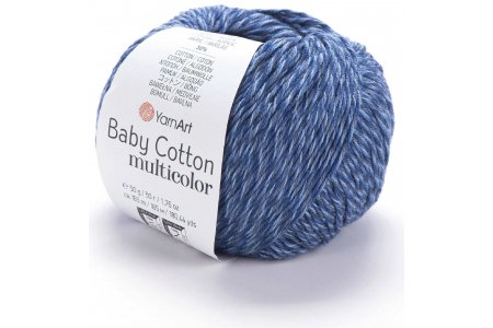 Пряжа YarnArt Baby cotton multicolor синий-голубой меланж (5210), 50%хлопок/50%акрил, 165м, 50г