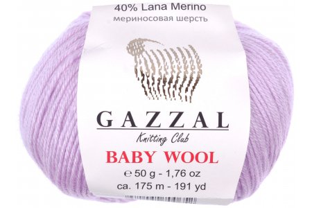 Пряжа Gazzal Baby Wool светло-сиреневый (823), 40%шерсть мериноса/20%кашемирПА/40%акрил, 175м, 50г