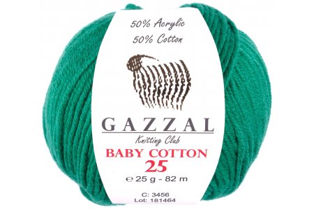 Пряжа Gazzal Baby Cotton 25 ярко-зеленый (3456), 50%хлопок/50%акрил, 82м, 25г