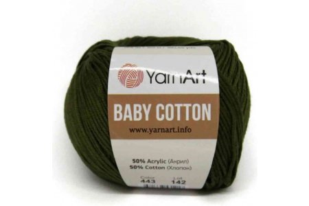 Пряжа YarnArt Baby cotton хаки (443), 50%хлопок/50%акрил, 165м, 50г