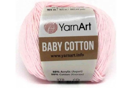 Пряжа YarnArt Baby cotton светло-розовый (410), 50%хлопок/50%акрил, 165м, 50г