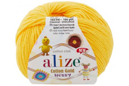 Пряжа Alize Cotton gold hobby new желтый (216), 55%хлопок/45%акрил, 165м, 50г